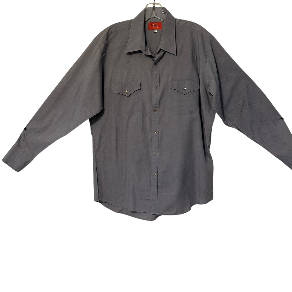 ELY PLAINS Mens Grey‎ Western Pearl Snap Long Sleeve Shirt Size 16 1/2 34-35